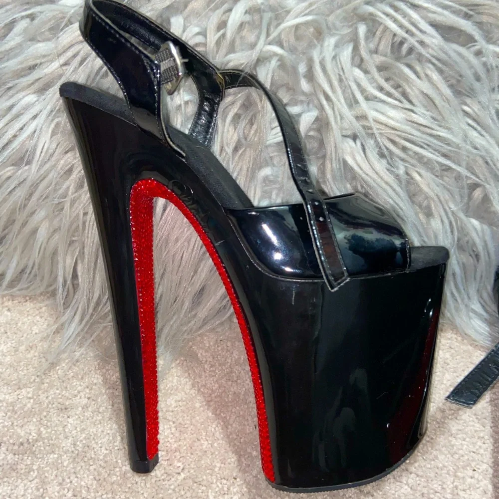Black 8 inch red bottom pleasers - Picture 1 of 3